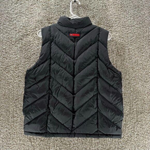 Vintage Tommy Hilfiger Down Puffer Vest Mens Medium Black Full Zip 2000 Y2K VTG - Picture 10 of 15
